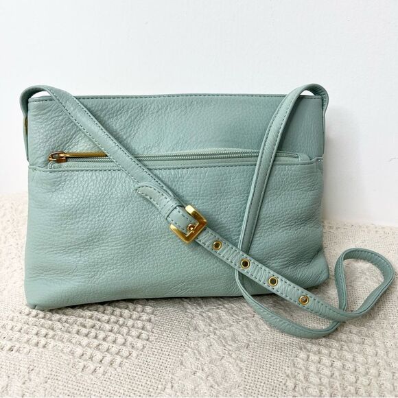 90s Y2K Vintage Stone Mountain Mint Green Leather Shoulder Bag Gold Small - Picture 1 of 12